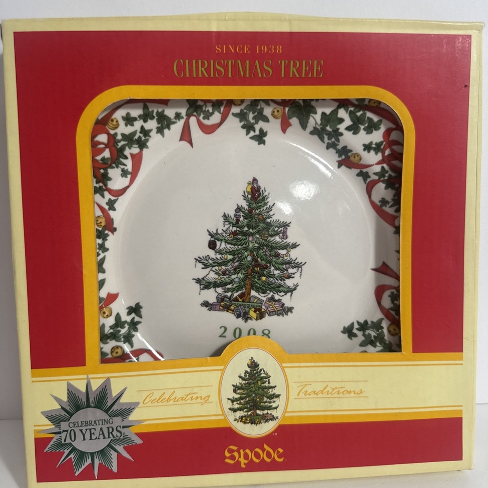SPODE CHRISTMAS TREE RED RIBBON ROUND‎ 12 1/2" PLATTER